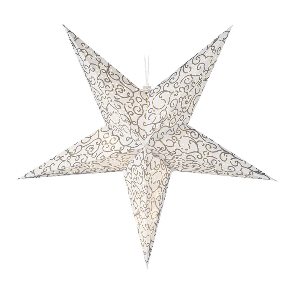 Estrela 10 leds branco quente, a pilhas, corpo de papel 60cm