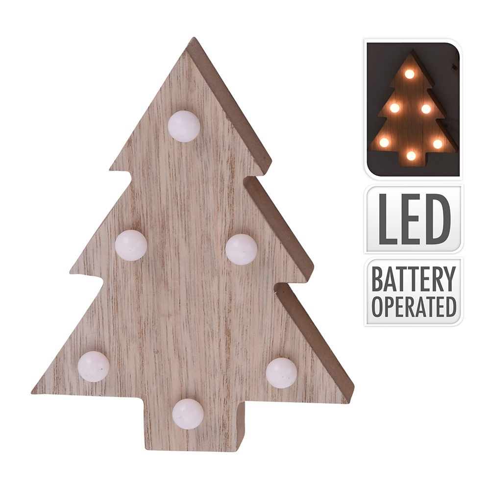Árvore de madeira decorativa adorno de natal com LED 10x3x13cm cores / modelos diversos