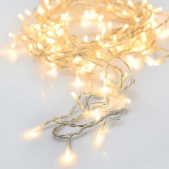 Grinalda a pilhas multifunções 24 leds branco quente cabo transparente IP44 2,30m
