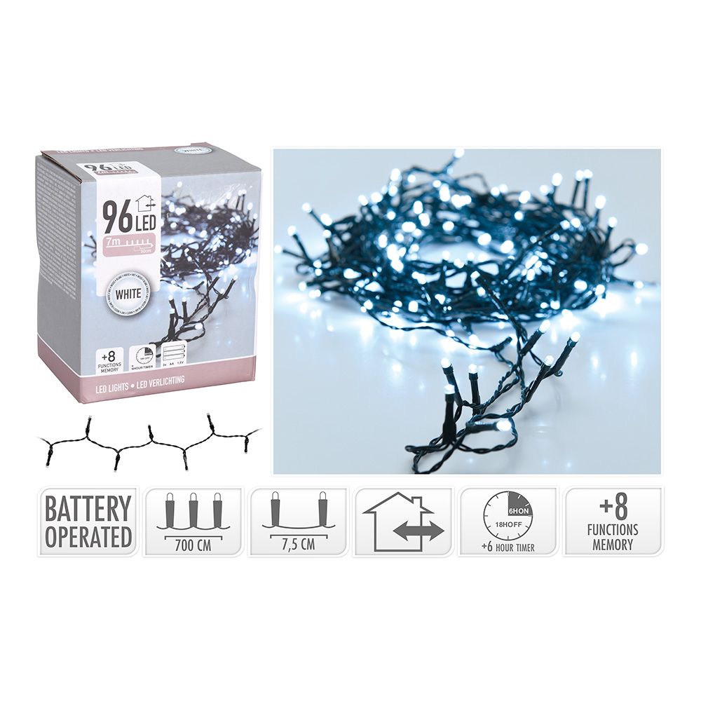 Grinalda a pilhas multifunções 96 leds branco frio cabo preto IP44 7,5m - Image 2