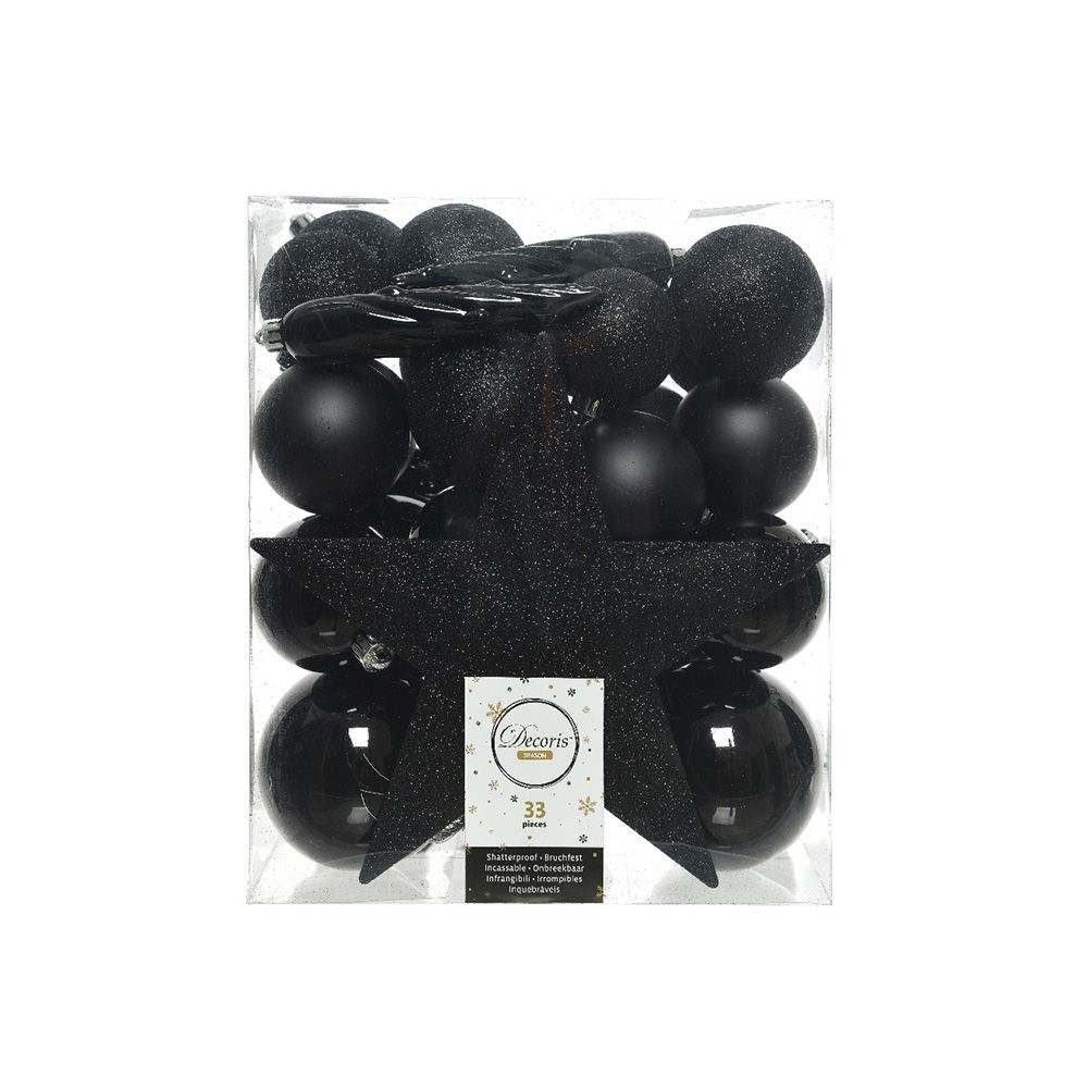 Pack com 33 enfeites para árvore preto
