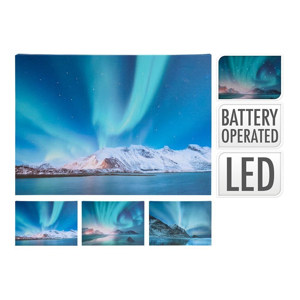 Quadro 3 motivos variados com luzes aurora boreal 28x38cm