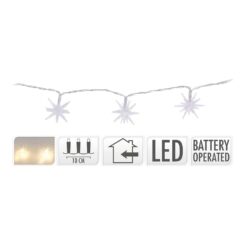Grinalda a pilhas fixa 10 leds branco quente estrelas decorativas Ø45mm IP20 1,30m cores/modelos sortidos