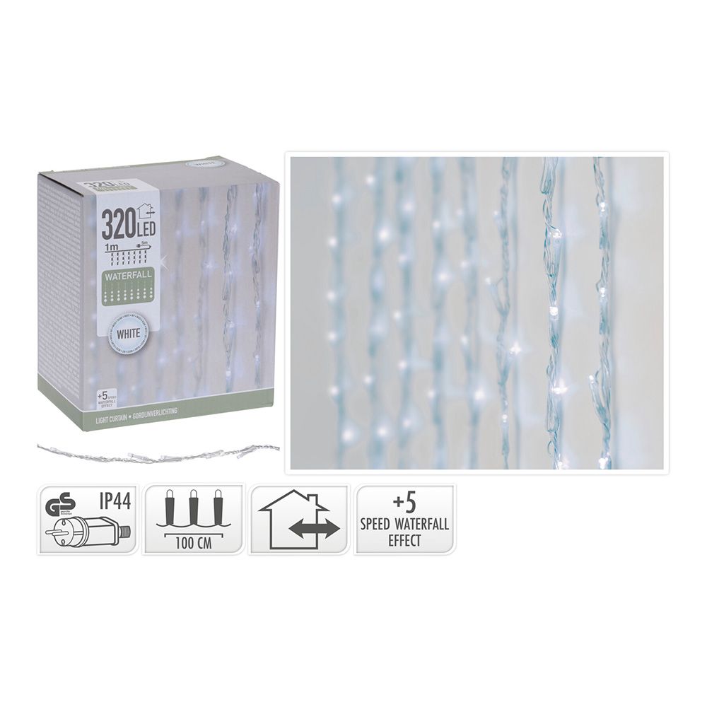 Cortina 320 leds branco frio com 5 funções IP44 1x2m