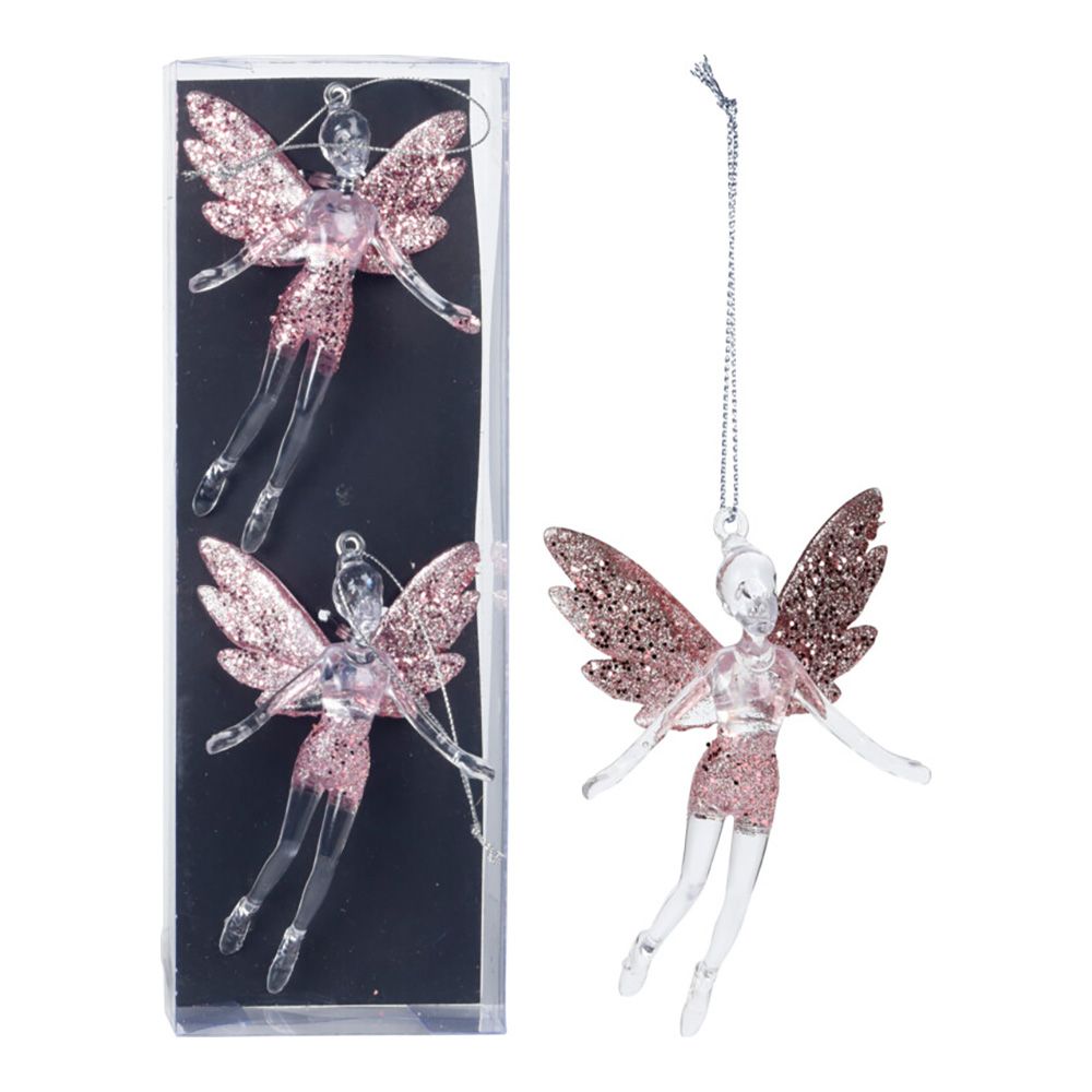KIT 2un enfeite fada rosa brilhante 8x3x13cm