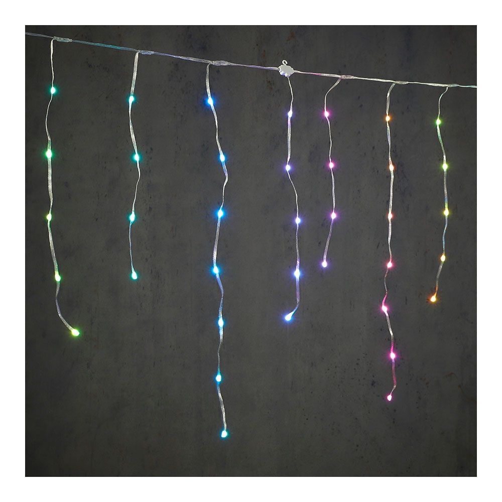 Cortina LED efeito carambina, 150 leds multicor, IP44 300x70cm