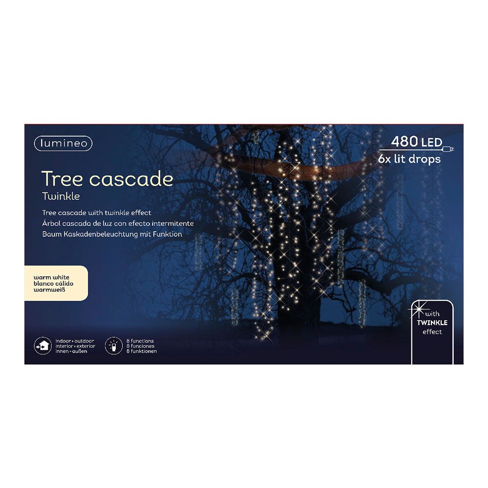 LUMINEO Cortina multifunções, exterior, especial para árvores, formato cascata, luz quente, 480 LEDs, 2 m - Image 7
