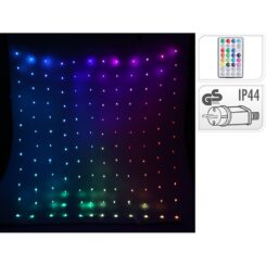 Cortina LED RGB multifunção, 400 leds, com comando à distância, exterior, 2 x 2 m