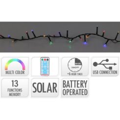 Grinalda LED solar, 480 leds, 13 funções intermitente multicor, de exterior, cabo verde 20m