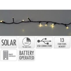 Grinalda LED solar, 240 LED, 13 funções intermitentes branco quente, para exterior, cabo verde 10m
