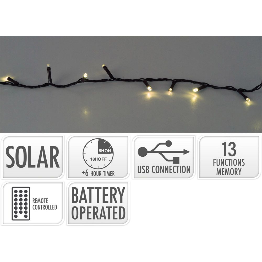 Guirlanda solar recarregável LED, 480 leds, multifunção, LUZ quente, exterior, 21,6 m