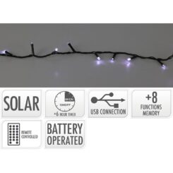 Guirlanda solar LED 240 LEDs 13 funções piscantes branco frio exterior cabo verde 10 m