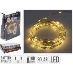 Grinalda micro LED, branco quente, 100 leds, solar, 7m