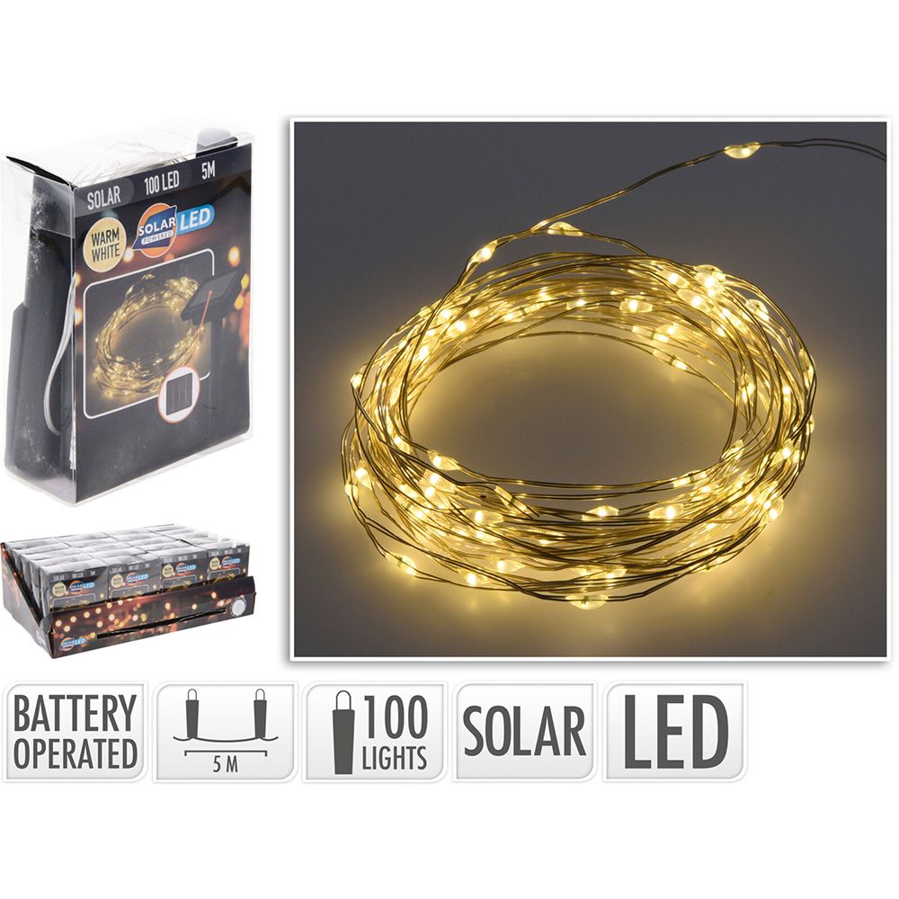 Grinalda micro LED, branco quente, 100 leds, solar, 7m