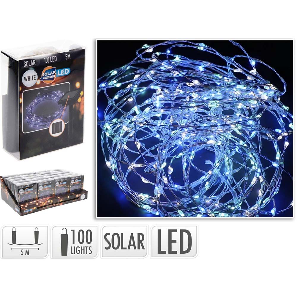 Grinalda micro LED, branco frio, 100 leds, solar, IP44 7m