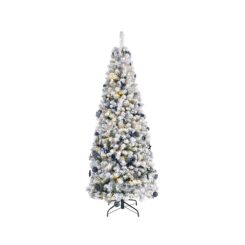 Árvore de natal nevada com micro leds intermitentes e enfeites dourados, Ø64x150cm.