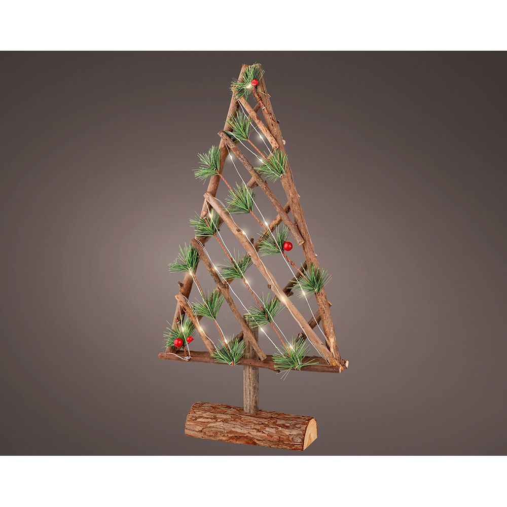 Árvore decorativa em madeira micro leds, 48 cm