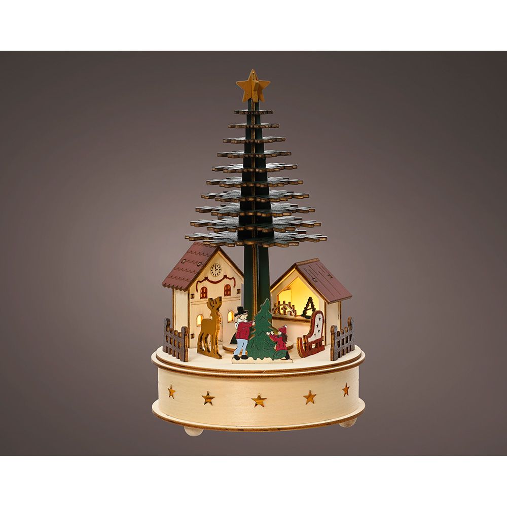 Casinha microled com árvore de natal, com música e movimento, Ø15 x 25 cm