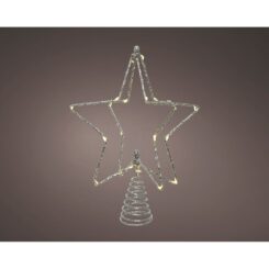Enfeite de árvore de natal em forma de estrela 3D, prateado, 20 leds, 20 x 5,5 x 25,5 cm