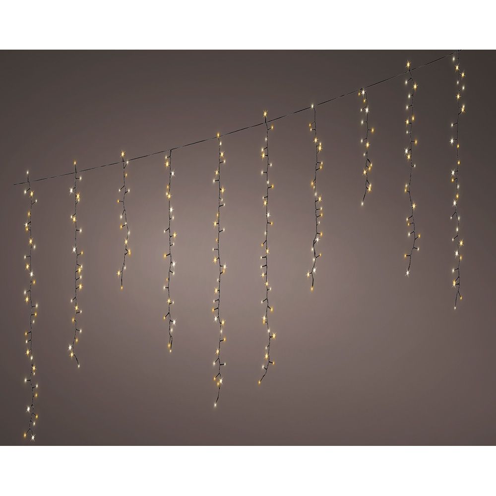 Cortina multifuncional, exterior, branco quente, 256 LEDs, 375 x 60 cm