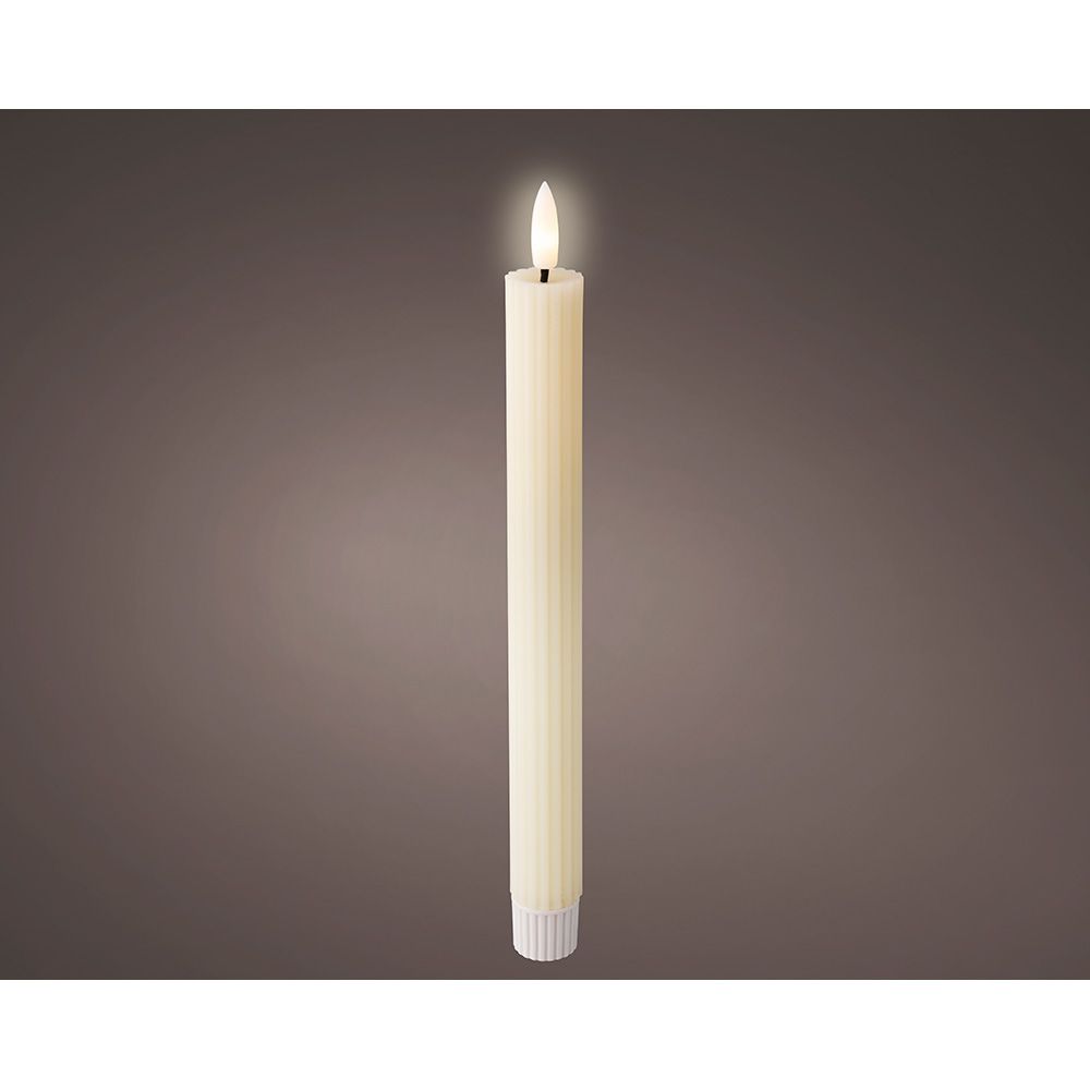Vela de cera LED bege, relevo ø2,2 x 24,5 cm. pacote 2 unidades