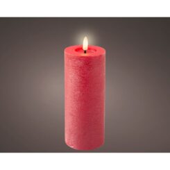 Vela de cera LED vermelha, superfície rústica Ø7 x 19 cm
