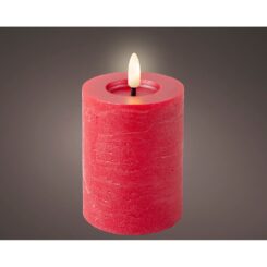 Vela de cera LED vermelha, superfície rústica, Ø7 x 12 cm