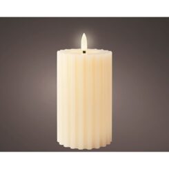 Vela de cera LED com efeito de chama, COR bege, superfície em relevo Ø7,5 x 14,8 cm