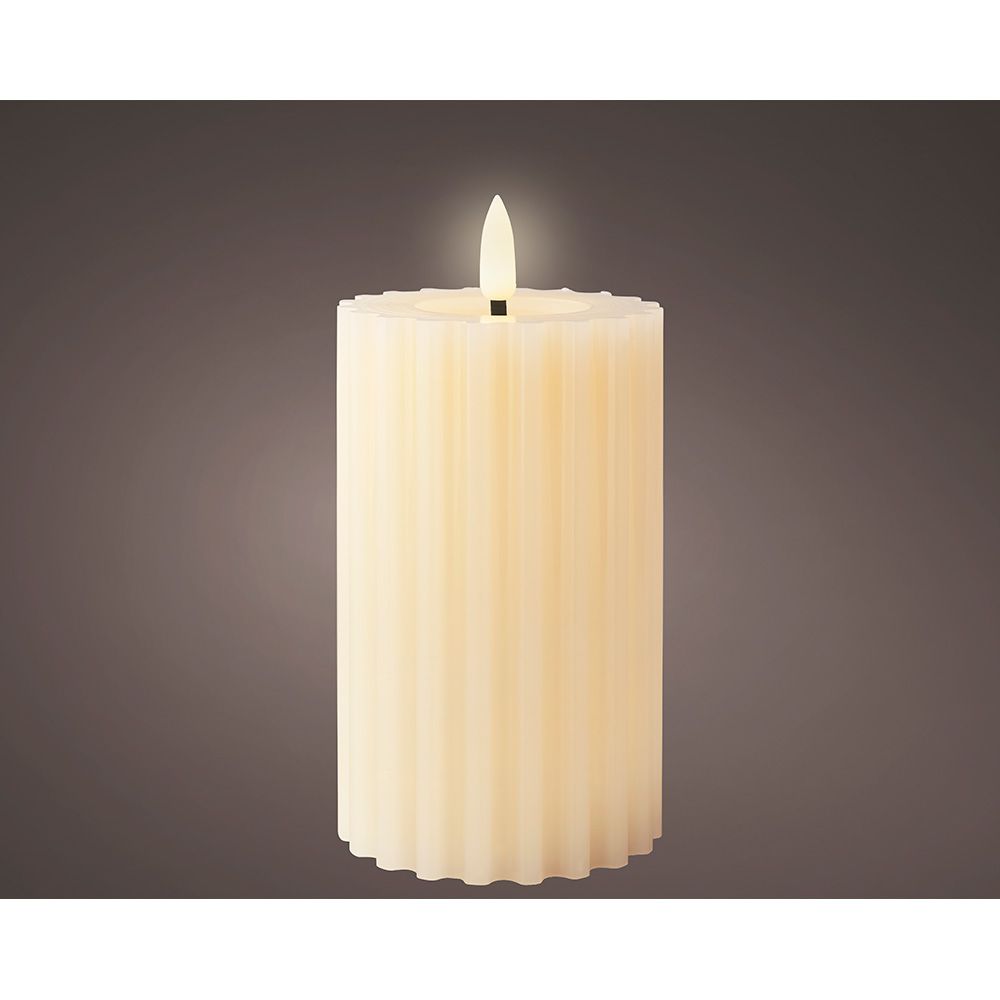 Vela de cera LED com efeito de chama, COR bege, superfície em relevo Ø7,5 x 14,8 cm