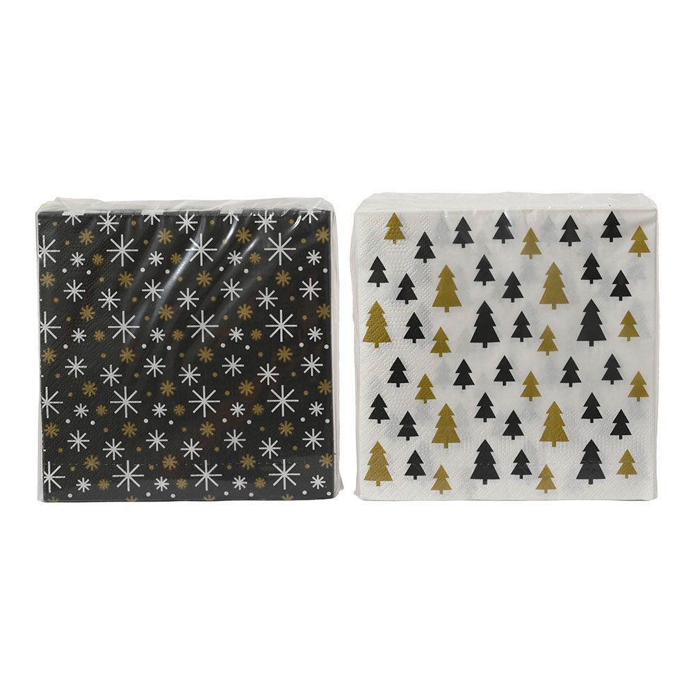 Guardanapos de papel estampados dourados, preto e branco 33 x 33 cm
