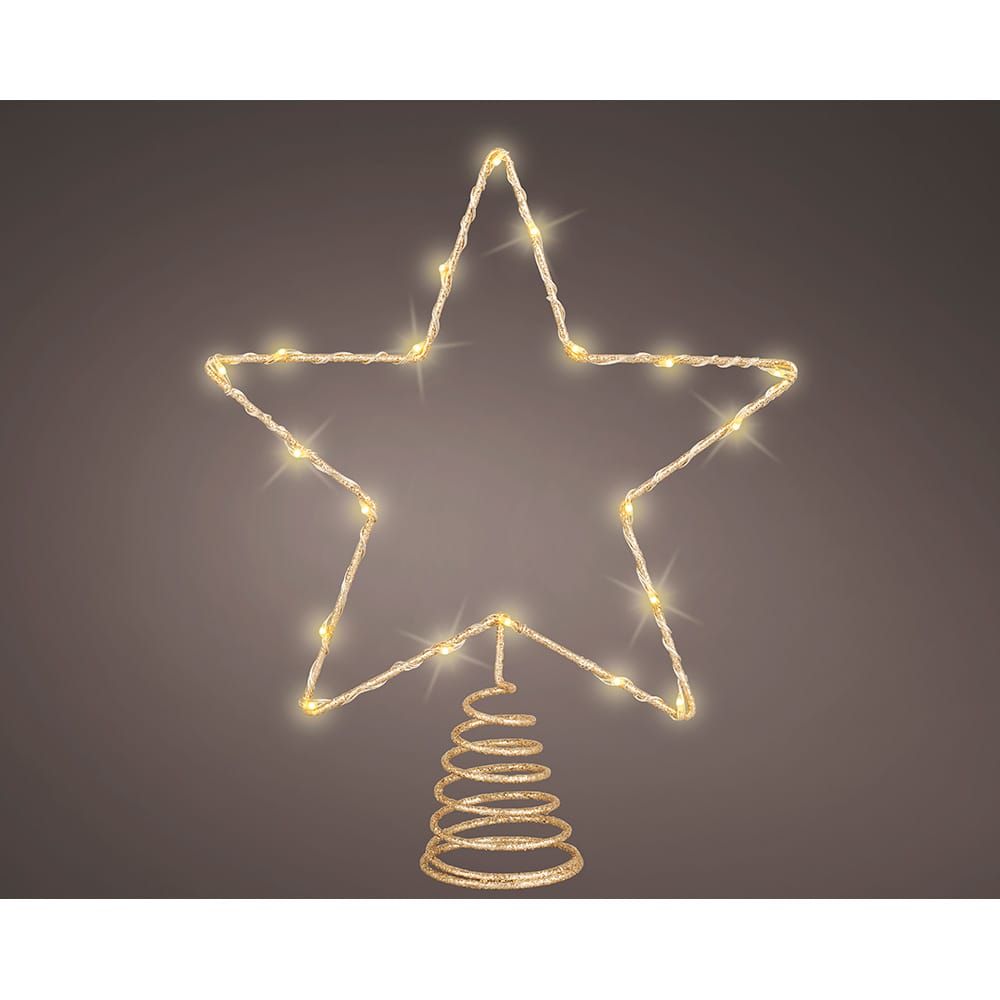 Decoração estrela para árvore de Natal, dourada, 20 LEDs, 23 x 6 x 25,5 cm
