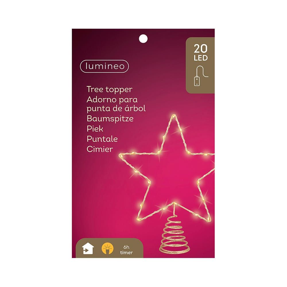 Decoração estrela para árvore de Natal, dourada, 20 LEDs, 23 x 6 x 25,5 cm - Image 2