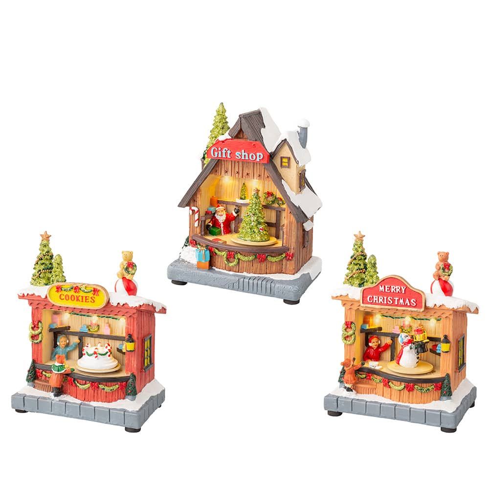Cena de Natal com movimento e luz, tema loja, modelos variados, 14,30 x 10,00 x 17,50 cm