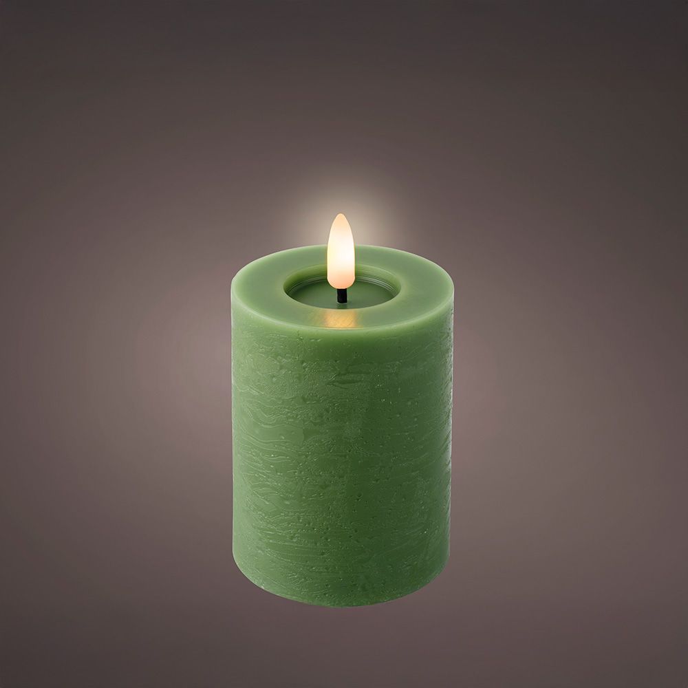 Vela de cera LED, cor verde, acabamento rústico, ø7 x 11,2 cm