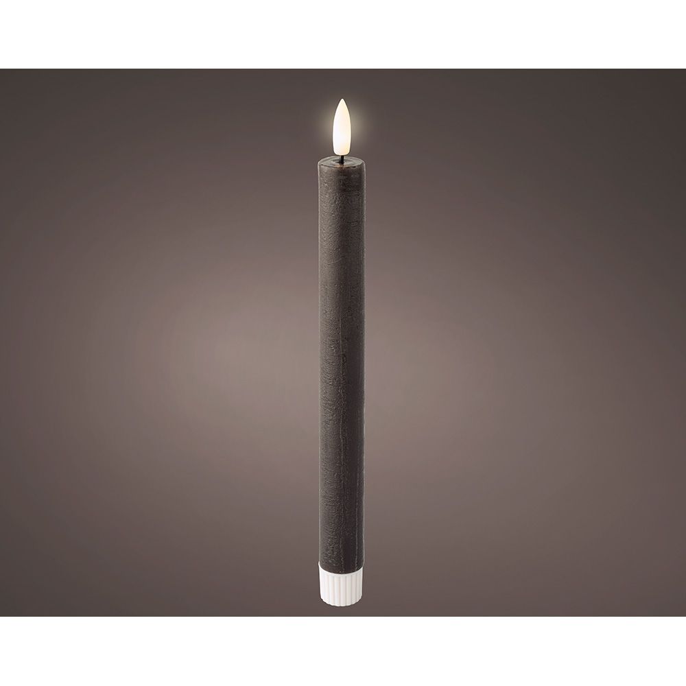 Vela de cera LED com efeito chama cinza, ø2 x 24,5 cm, 2 peças