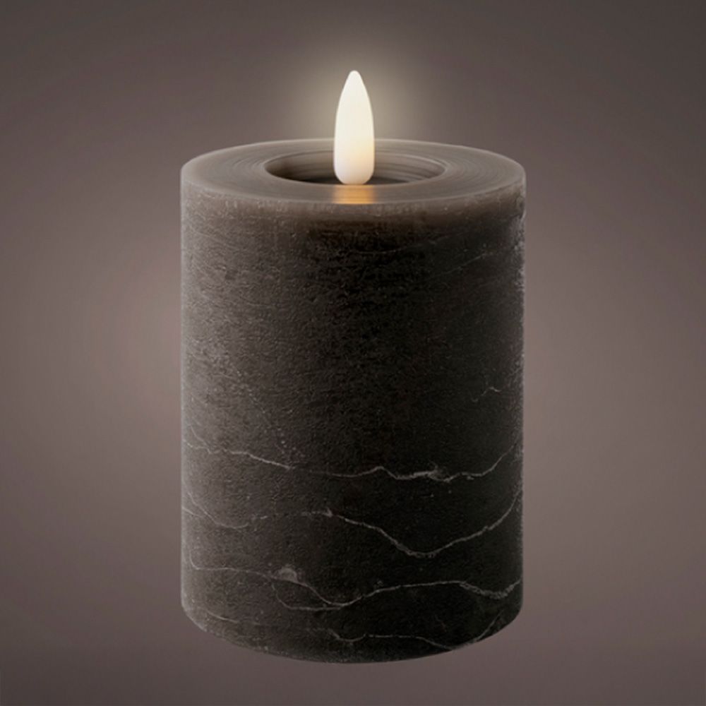 Vela de cera LED, cinza antracite, superfície rústica, ø7 x 11,2 cm