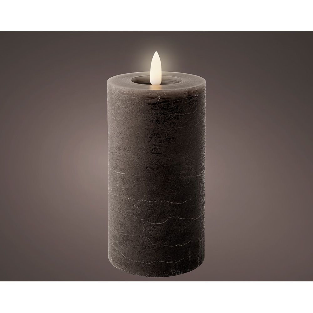 Vela de cera LED, cor cinza antracite, superfície rústica, ø7 x 15 cm