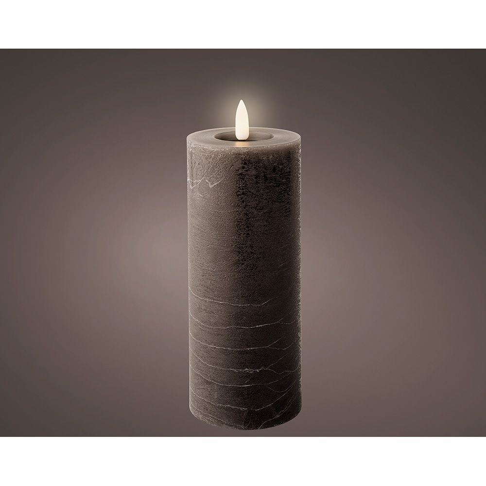 Vela de cera LED, cor cinza antracite, superfície rústica ø7 x 19 cm