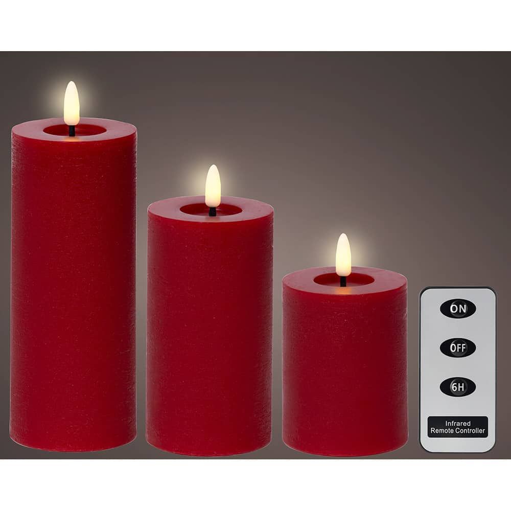 Vela de cera LED vermelha, acabamento rústico, ø7 cm com diferentes alturas, 3 peças - Image 2