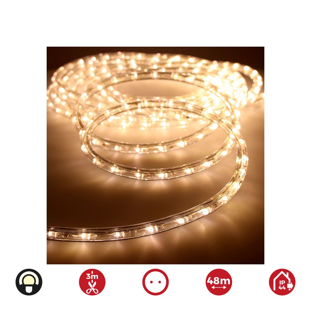 Tubo flexiled 36 leds/m branco quente, 2 vias multifunções, IP44 48m