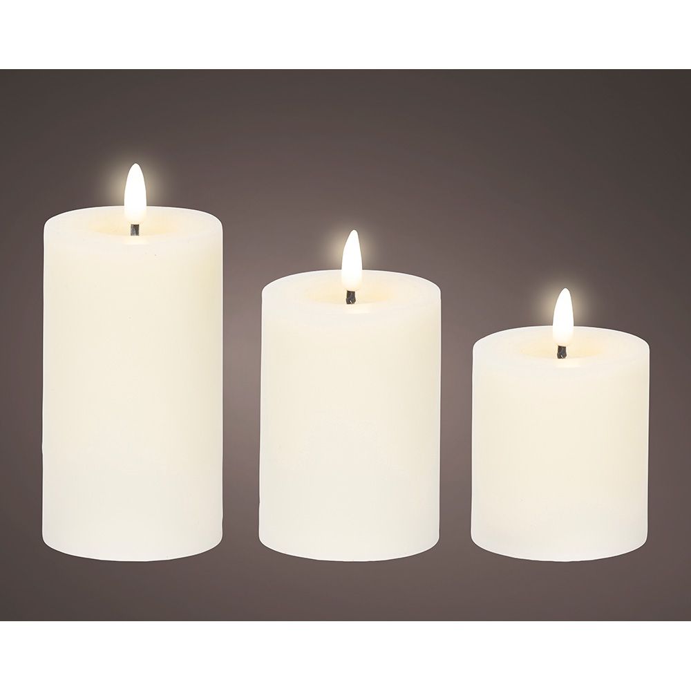 Vela de cera LED branca ø7 cm com diferentes alturas, 3 peças