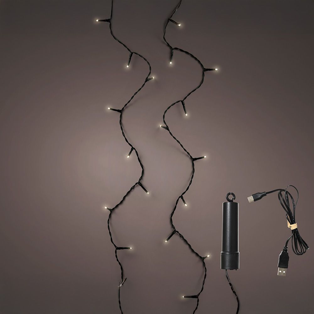 Guirlanda multifuncional, uso externo, recarregável, branco quente, cabo preto, 100 LEDs, 7,4 m