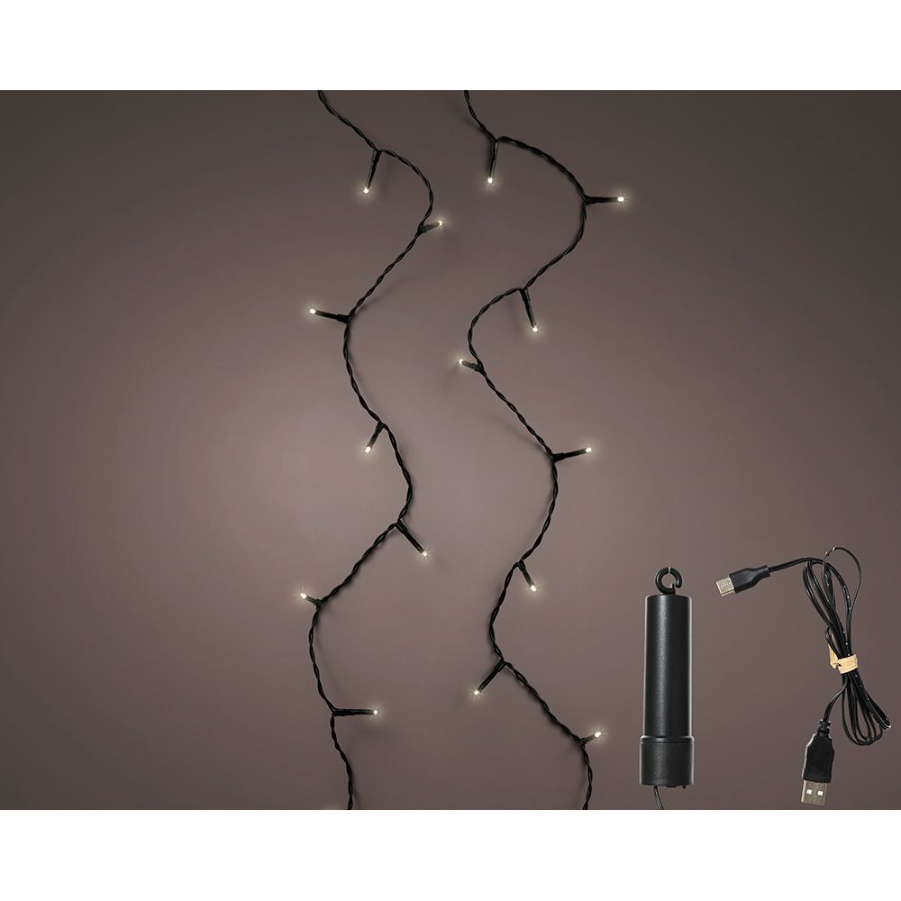 Guirlanda multifuncional, uso externo, recarregável, multicolor, cabo preto, 100 LEDs, 7,4 m