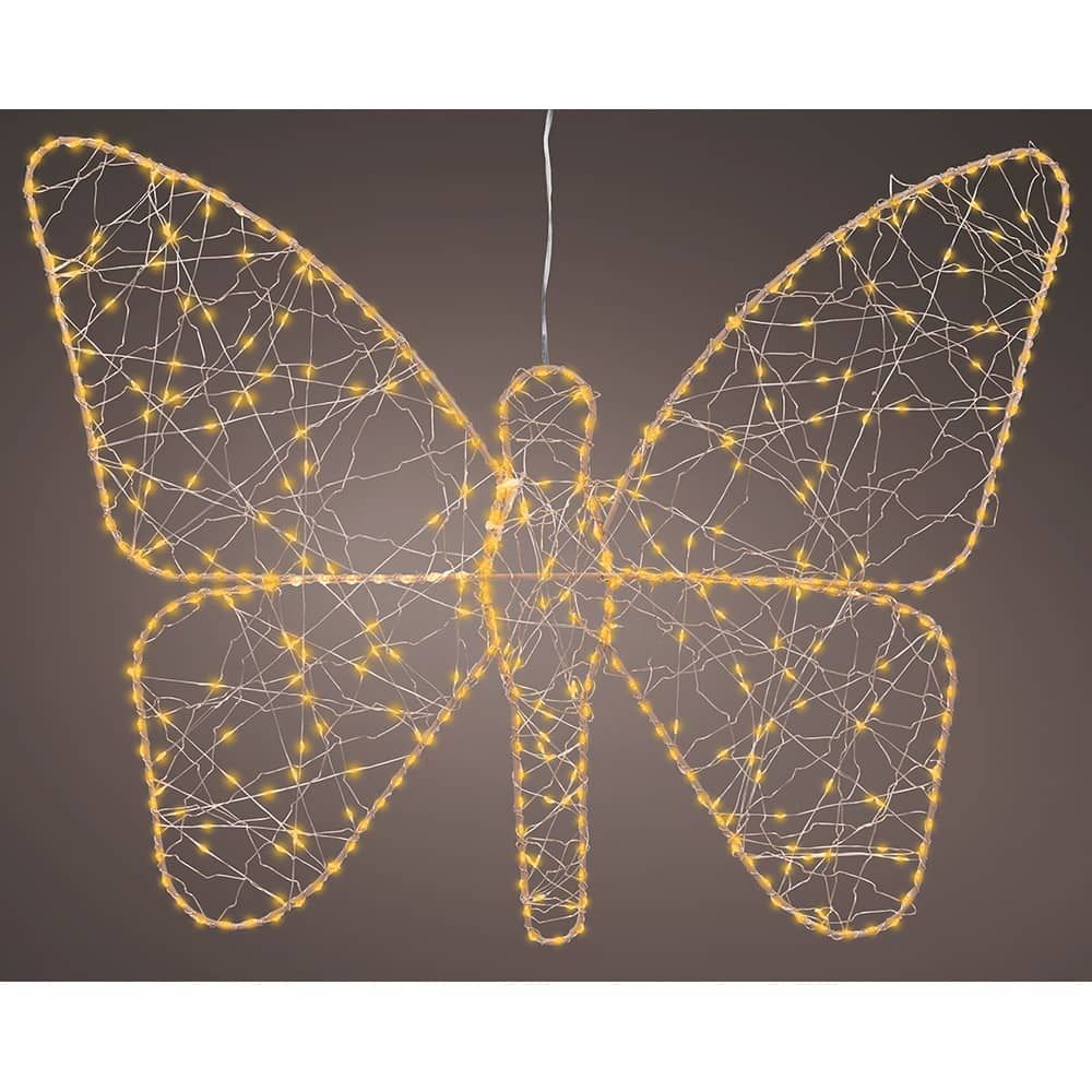 Luz LED decorativa borboleta metálica 436 LED, exterior, microLED, ouro 43 x 58 cm