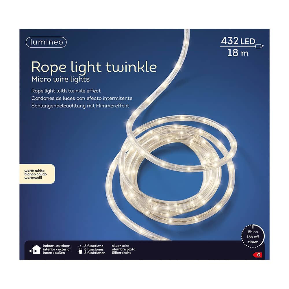 Fios de luzes LED branco quente, uso externo, 432 LEDs, 8 funções, fio prateado, 9 m - Image 2