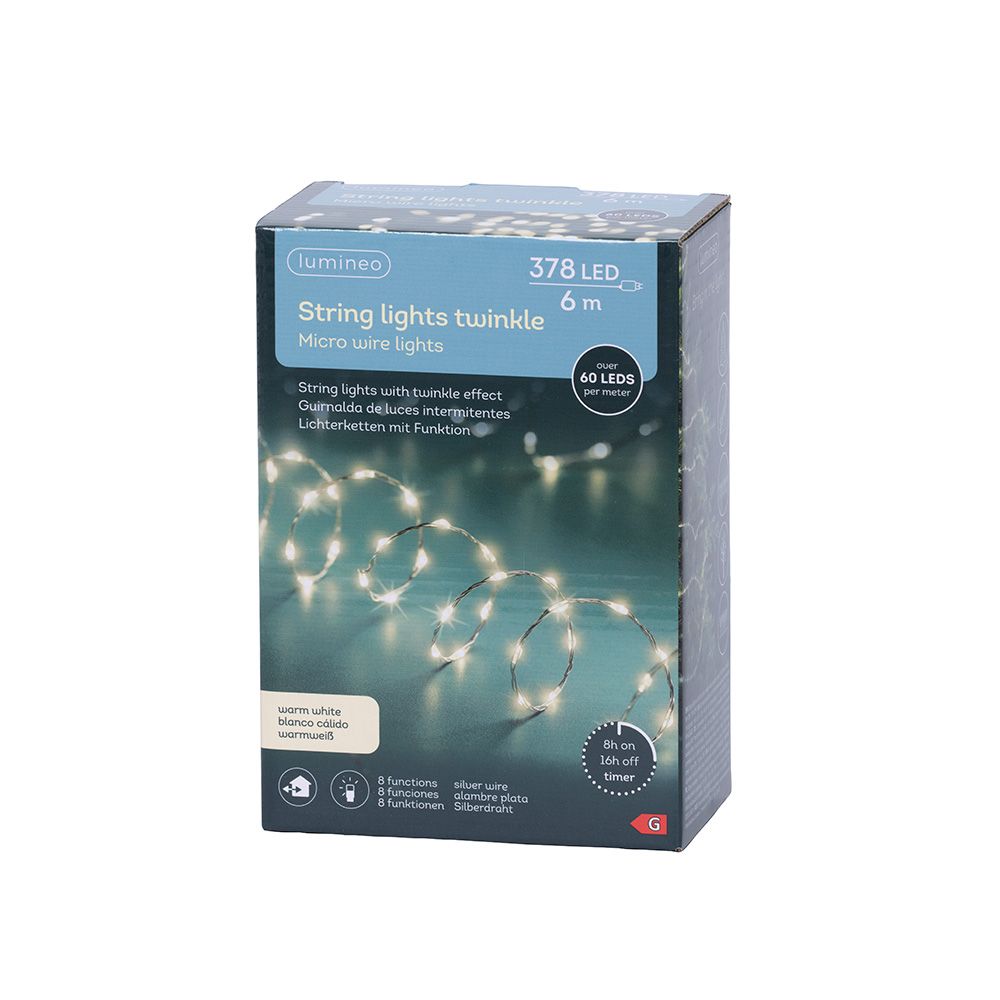 Guirlanda micro LED 378 LEDs luz quente exterior cabo fio prateado 6 m - Image 4