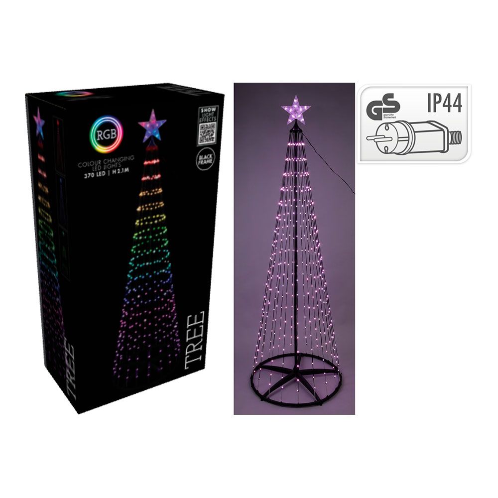 Árvore de Natal com 370 LEDs RGB pretos, exterior, ø70 x 210 cm