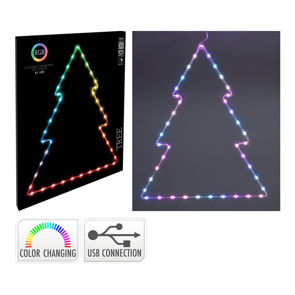 Árvore de Natal RGB com 41 LEDs, multifuncional, interior, 48 x 60 cm