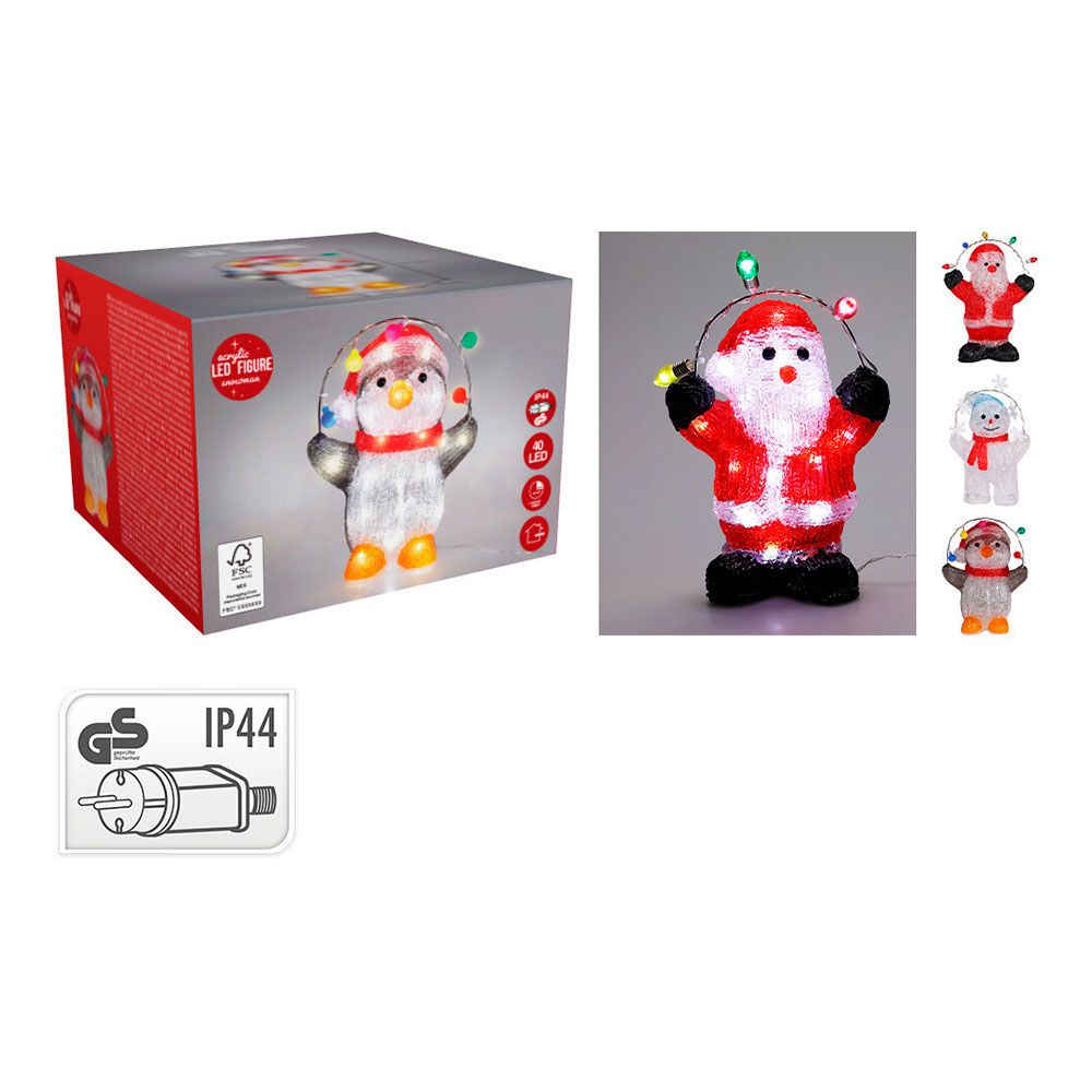 Figura de Natal, acrílico, 40 LEDs, interior e exterior, modelos variados