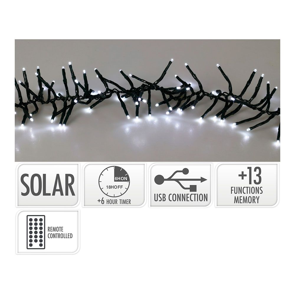 Guirlanda solar recarregável, 768 LEDs, multifuncional, luz fria, externa, 5,6 m